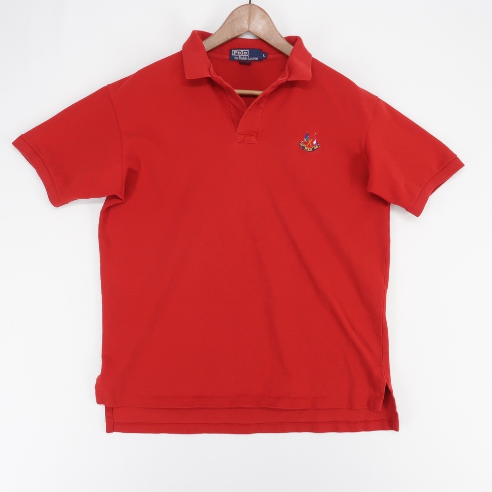 Vintage Polo Ralph Lauren Polo Shirt Mens L Red Crossed Flags Anniversary Crest